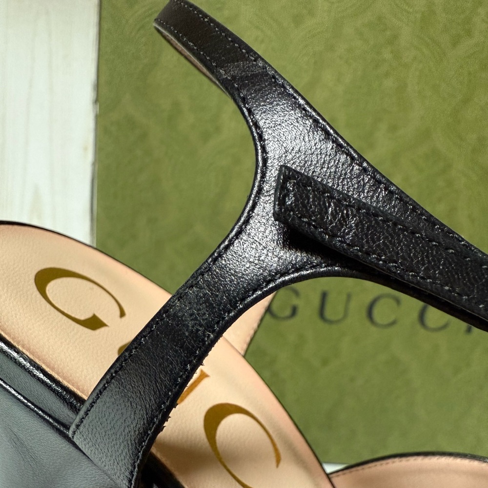 Gucci GG Malaga Kid Leather Platform Sandals Black Sz 40 / 10 - Picture 11 of 16